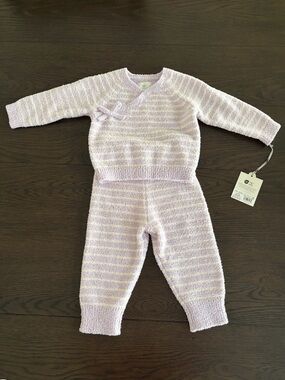 Baby Girls Purple Striped Chenille Wrap Top & Pants Set (6-9M)